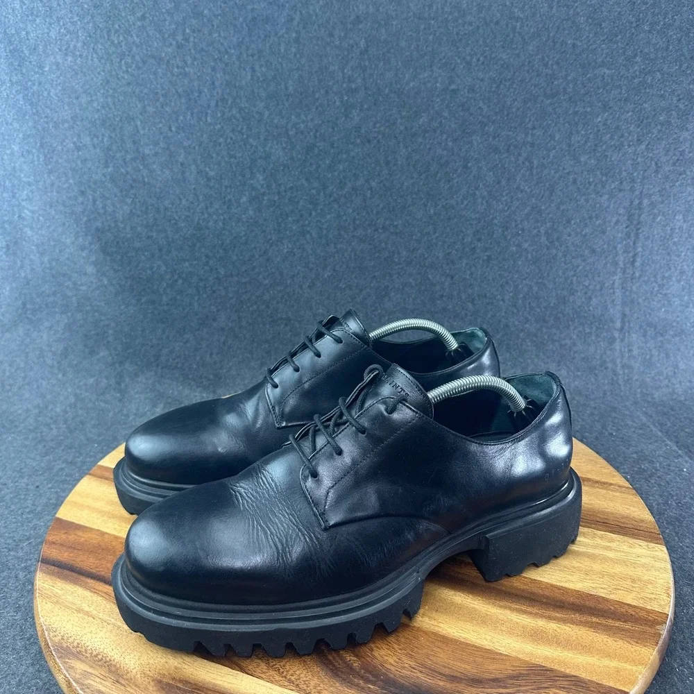 AllSaints Mens Black Leather Chunky Lug Sole Derby Jarred Shoes EU 44 US 11